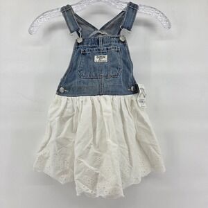 OshKosh B'gosh‎ Girls Denim Ruffle Eyelet Sundress Overalls Dress 4T New